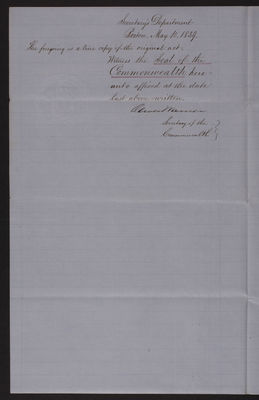 1859-05-10 Founding Document: An Act Concerning Mt. Auburn Cemetery, 1831.010.007